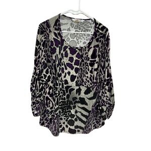 Peter Nygard Purple Gray Animal Print Blouse Size 1X